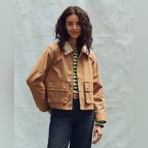 THE GREAT. Brown Utility Jacket with Cream Collar